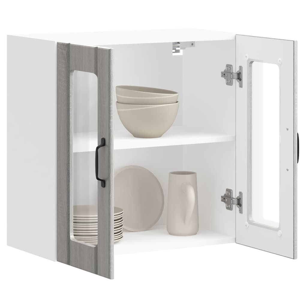 Pensile da Cucina con Porta in Vetro Lucca Grigio Sonoma - homemem39