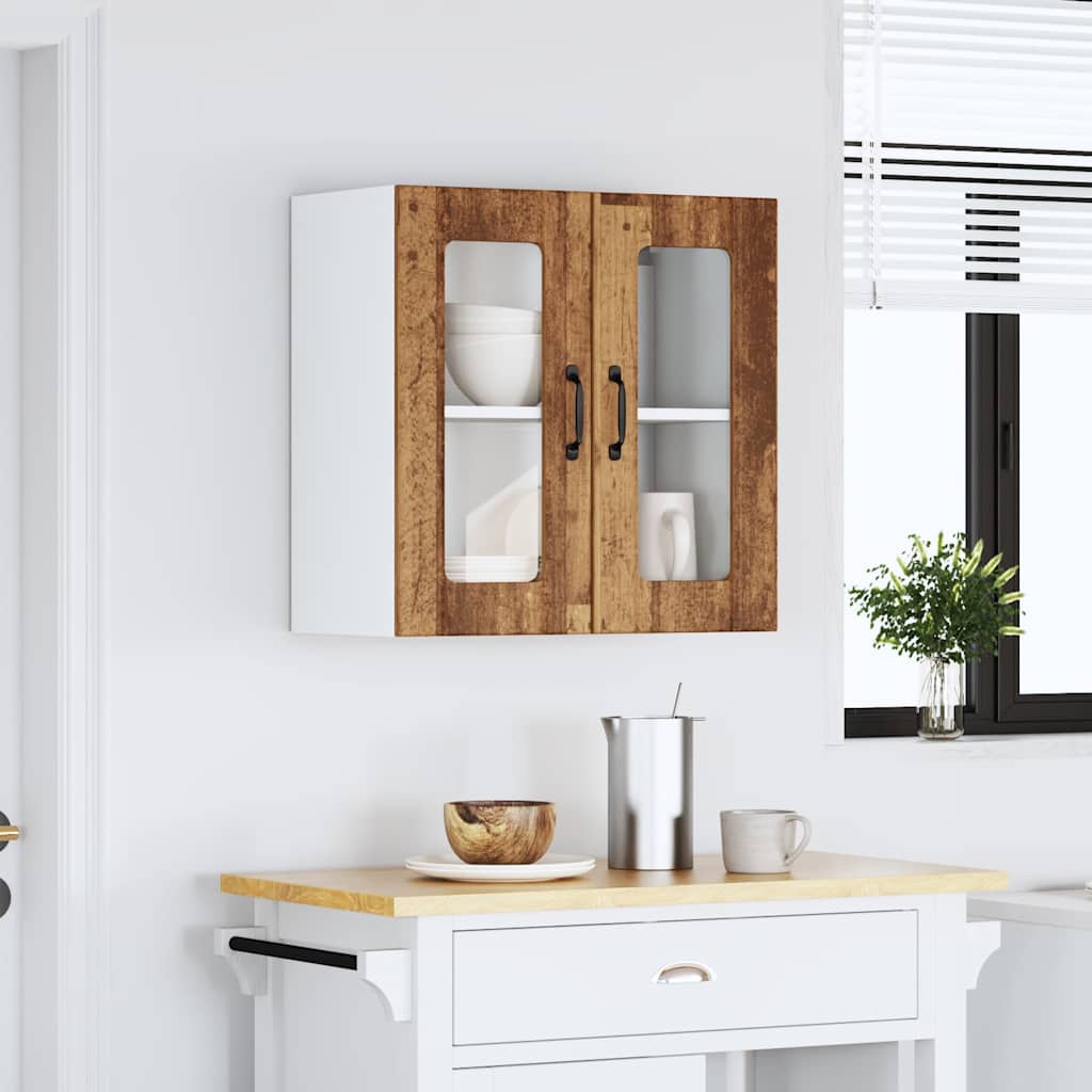 Pensile da Cucina con Porta in Vetro Lucca Legno Vecchio - homemem39