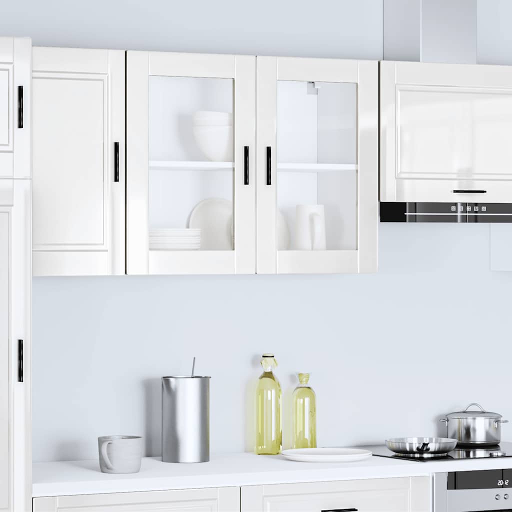 Pensile da Cucina con Porta in Vetro Porto Bianco Lucido - homemem39