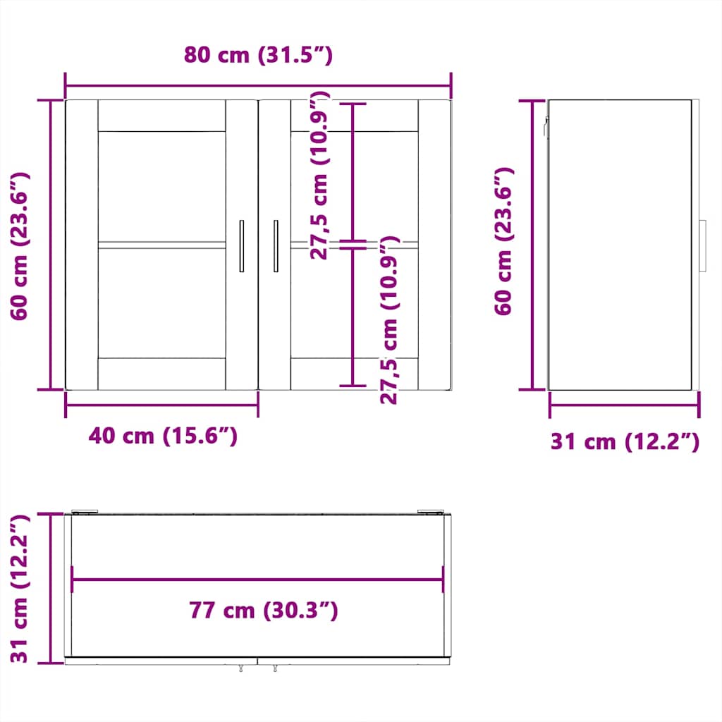 Pensile da Cucina con Porta in Vetro Porto Grigio Sonoma