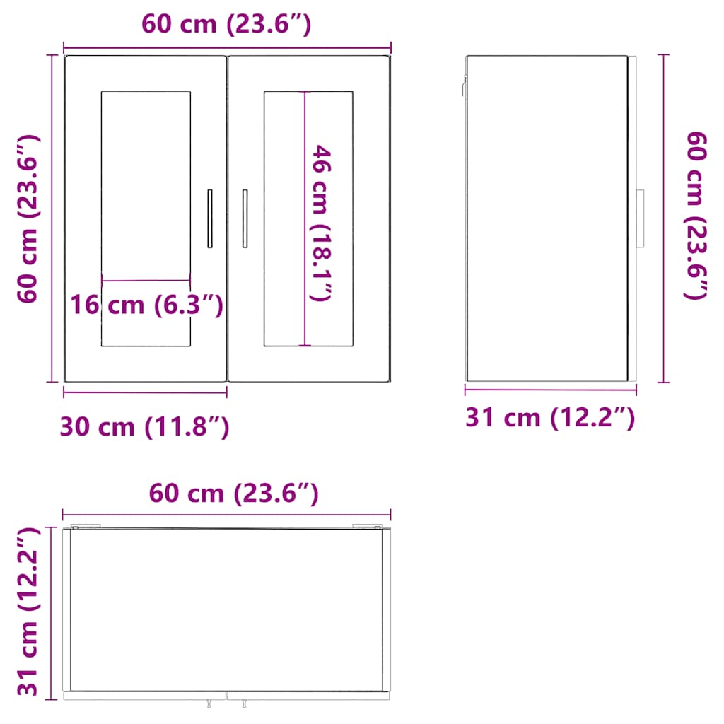 Pensile da Cucina con Porta in Vetro Porto Grigio Cemento
