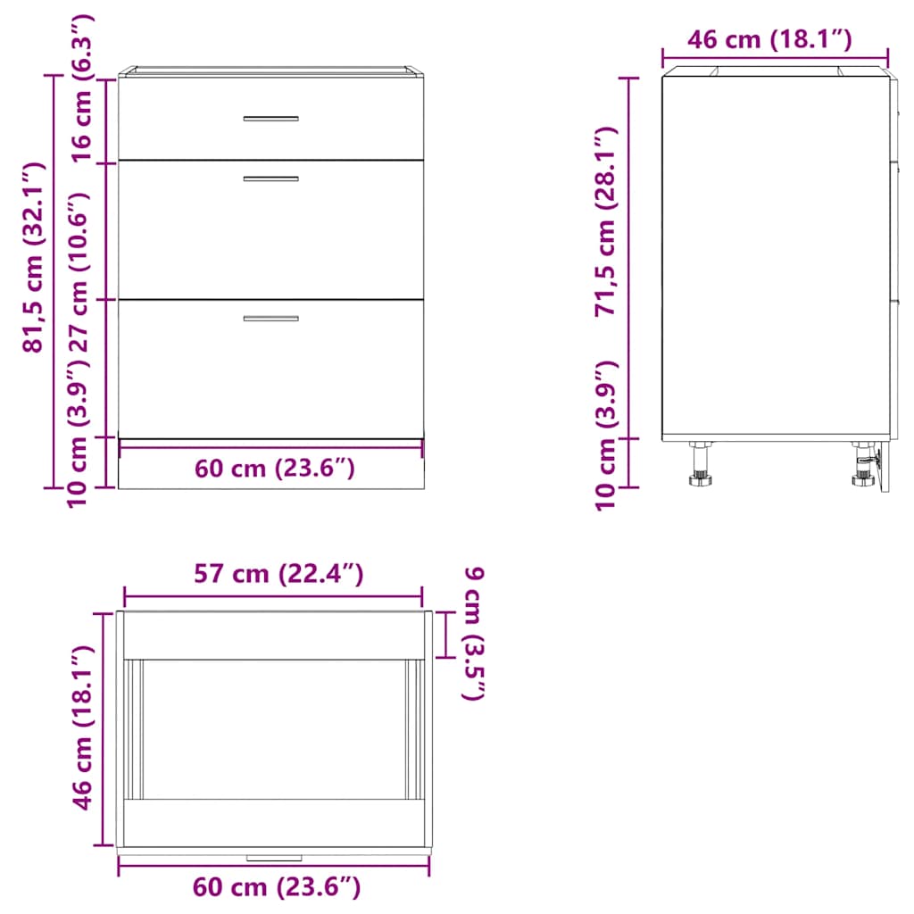 Base da Cucina “Lyon” Grigio Sonoma in Legno Multistrato - homemem39