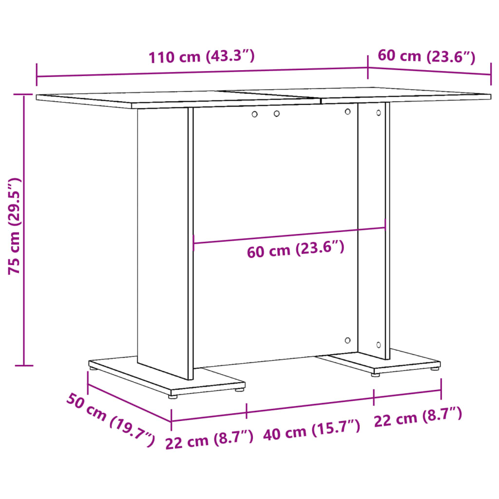 Tavolo da Pranzo Legno Antico 110x60x75 cm in Legno Multistrato