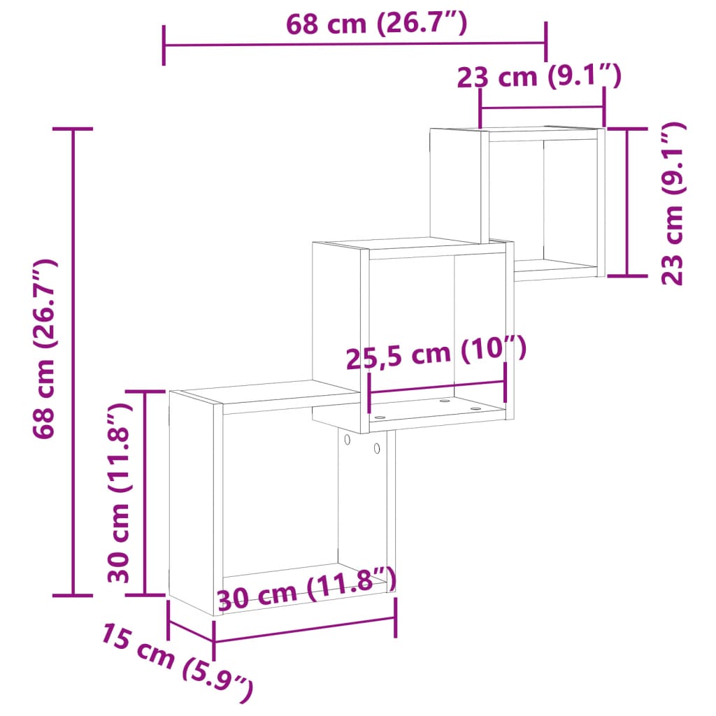 Mensole Cubo Parete Legno Antico 68x15x68 cm Legno Multistrato | homemem39
