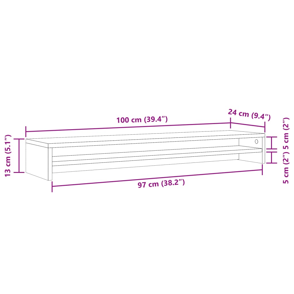 Supporto Monitor Rovere Artigianale 100x24x13 cm Multistrato - homemem39