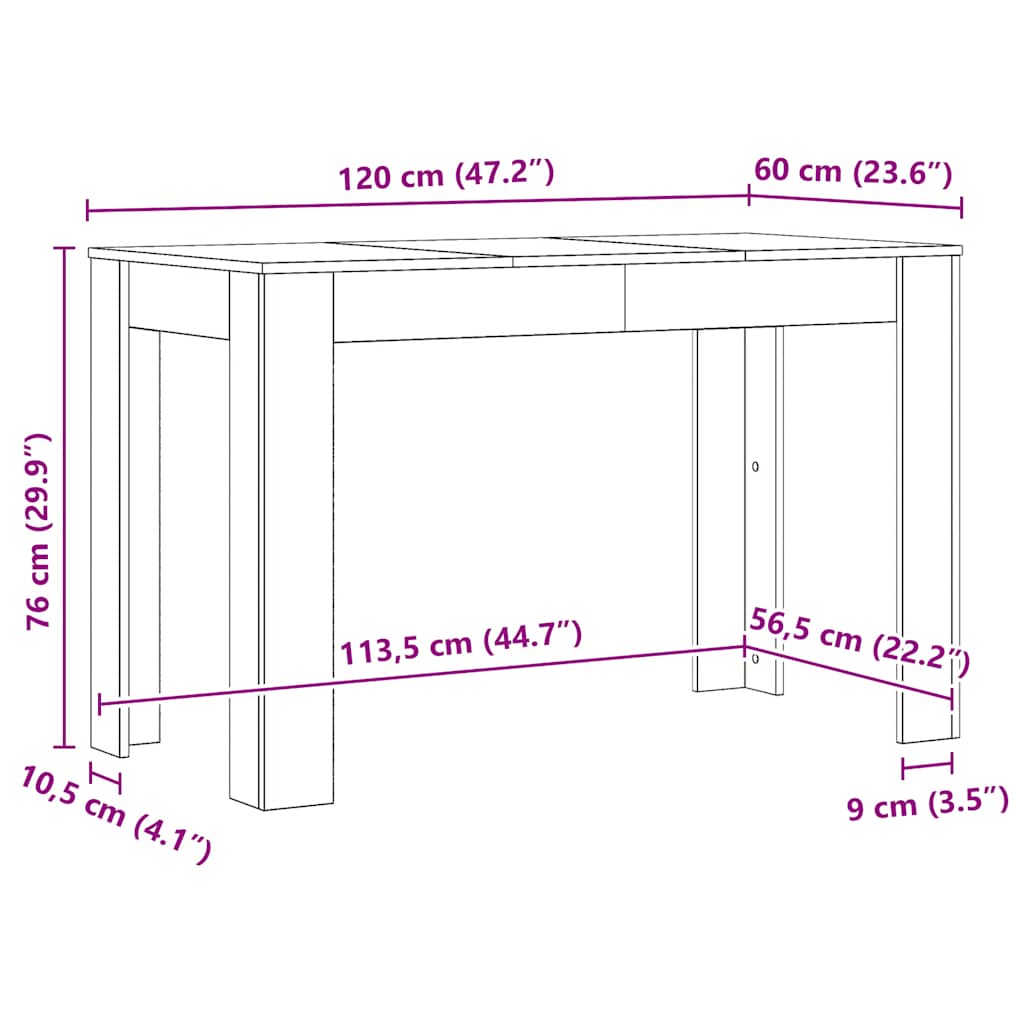 Tavolo da Pranzo Rovere Artigianale 120x60x76 cm in Truciolato | homemem39