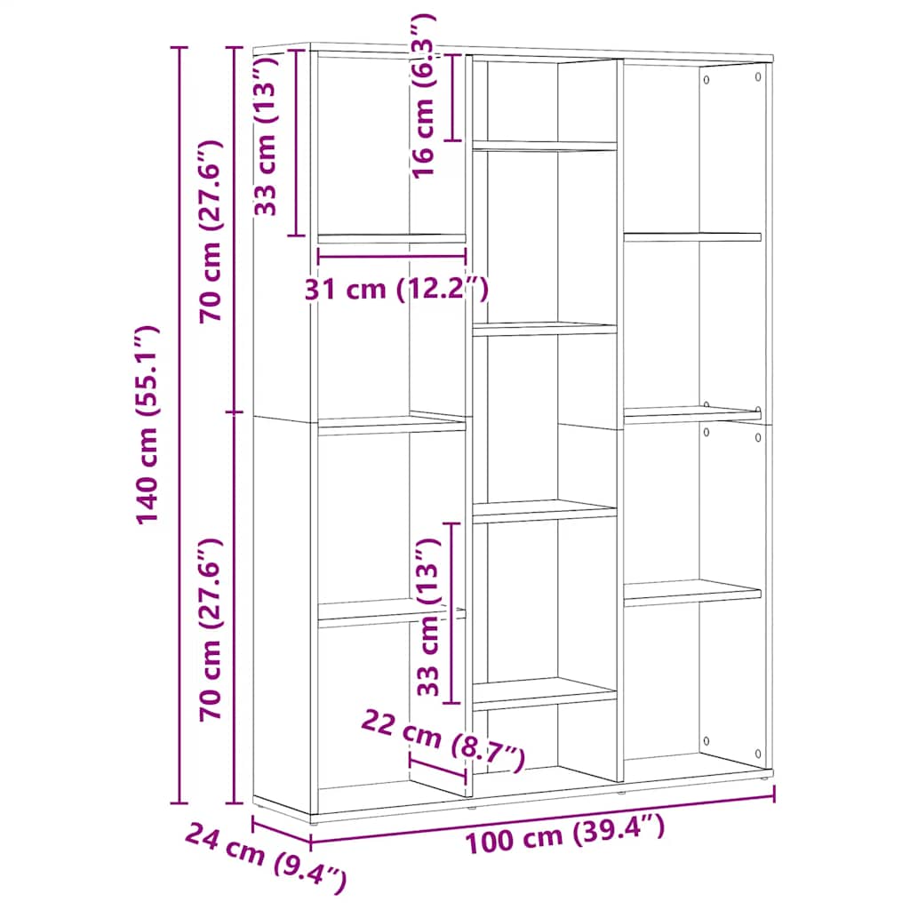 Libreria/Divisorio Rovere Artigianale 100x24x140 cm Truciolato