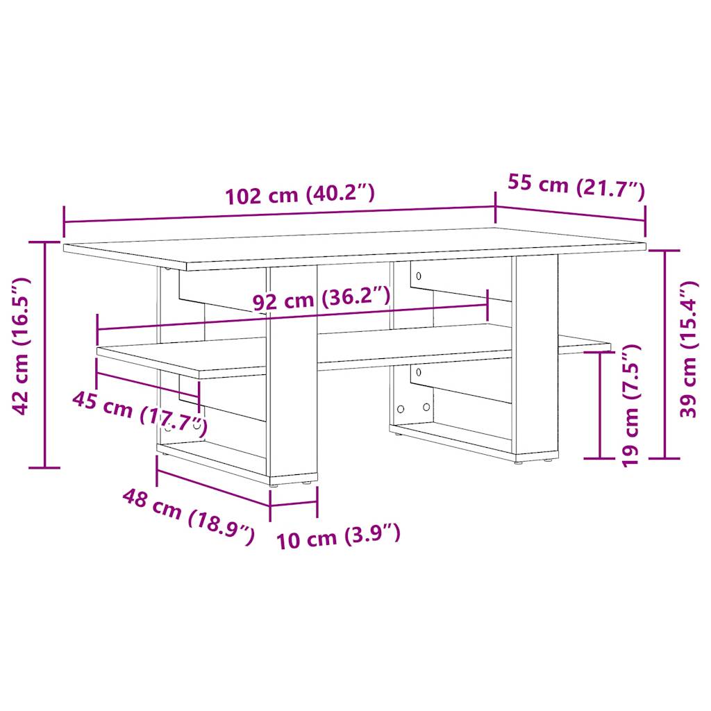 Tavolino da Salotto Legno Antico 102x55x42 cm Legno Multistrato | homemem39