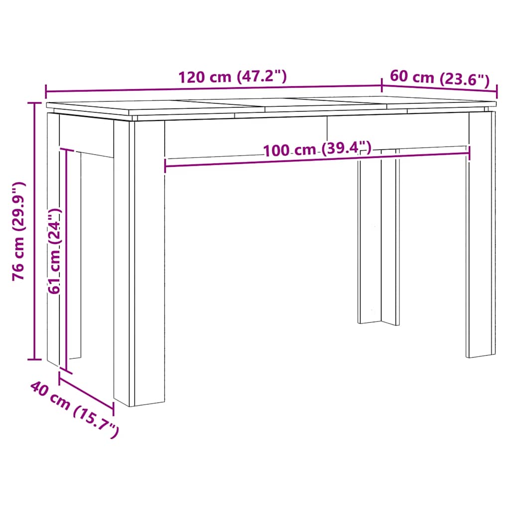 Tavolo da Pranzo Rovere Artigianale 120x60x76 cm in Truciolato