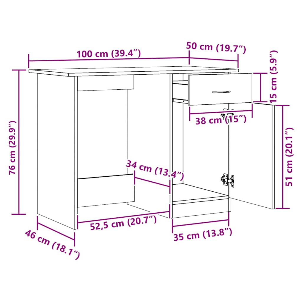 Scrivania Rovere Artigianale 100x50x76 cm in Legno Multistrato - homemem39