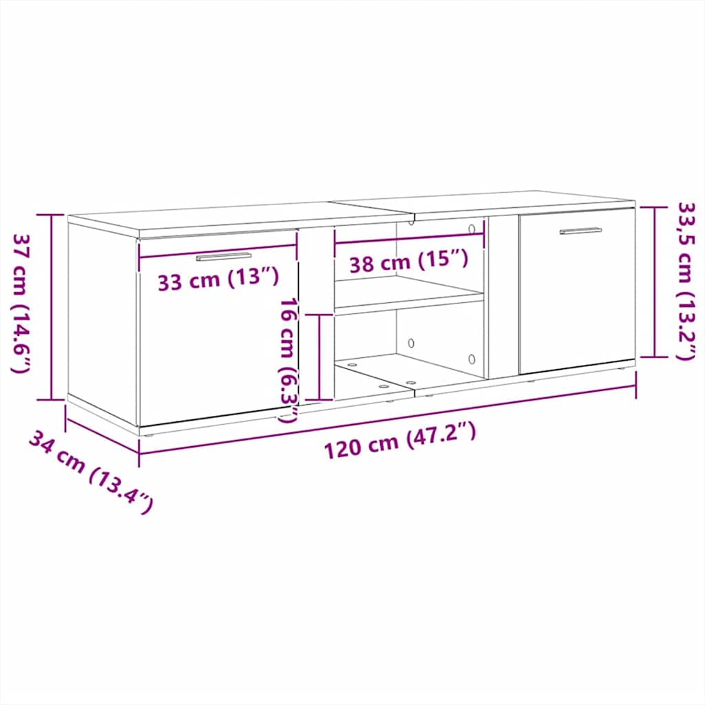 Mobile Porta TV Legno Antico 120x34x37 cm in Legno Multistrato | homemem39