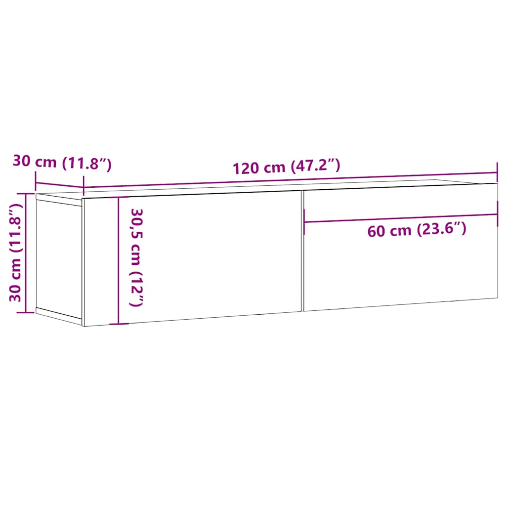 Mobile TV a Parete Rovere Artigianale 120x30x30cm in Truciolato