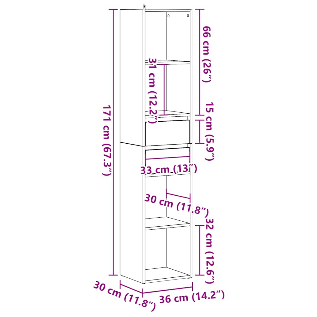 Libreria Rovere Artigianale 36x30x171 cm Legno Multistrato