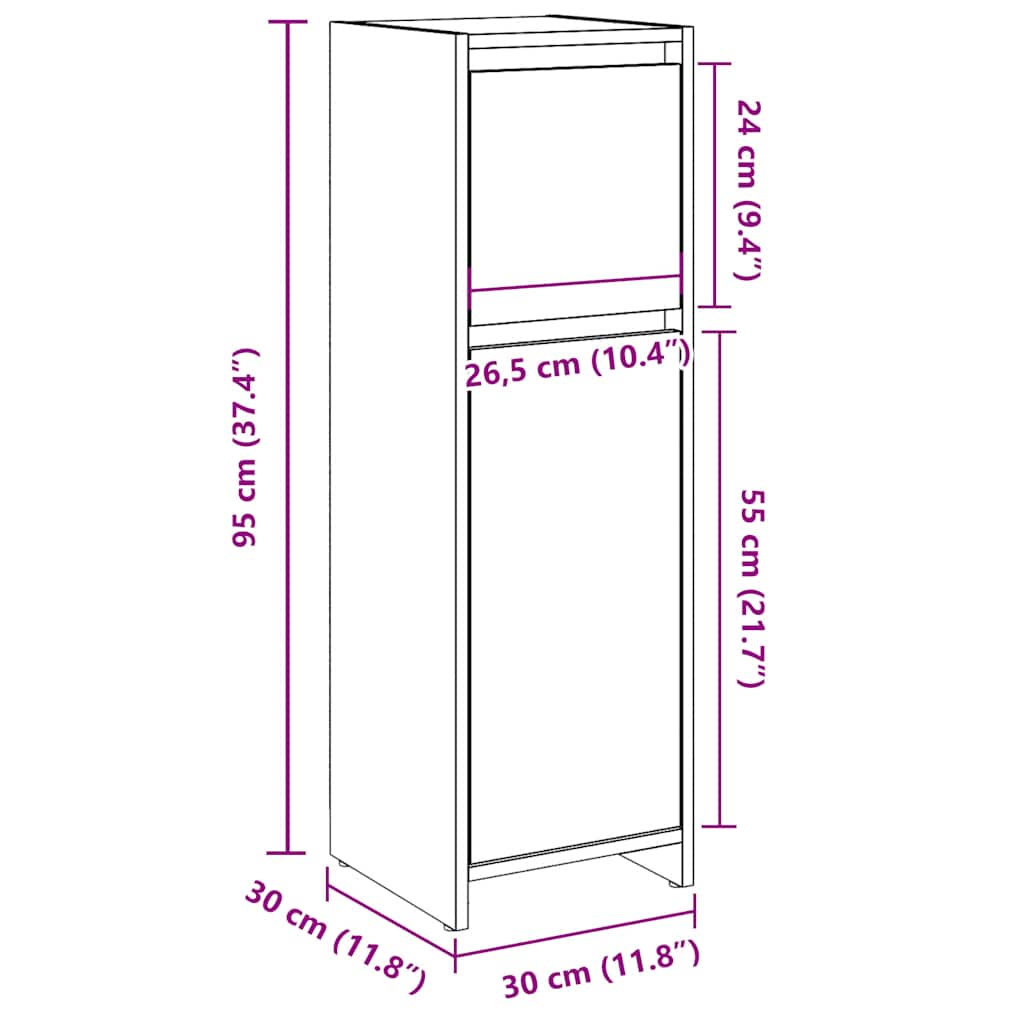 Mobile da Bagno Grigio Cemento 30x30x95 cm in Legno Multistrato | homemem39