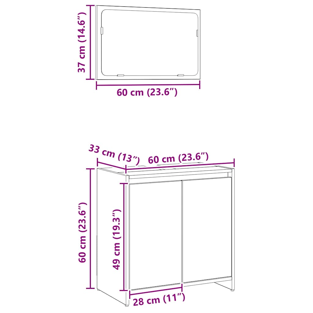Set Mobili da Bagno 2 pz Rovere Artigianale Legno Multistrato | homemem39