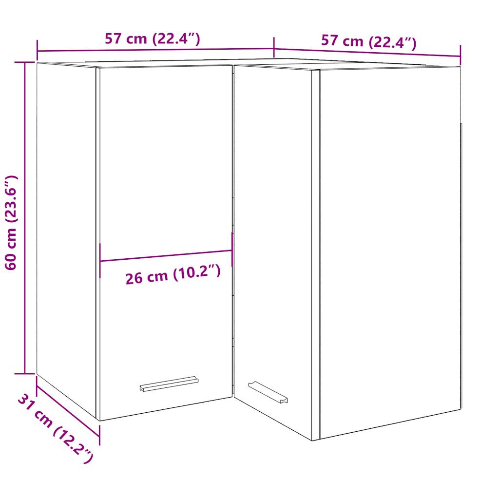 Mobile Pensile Angolo “Lyon” Legno Vecchio 57x57x60 - homemem39
