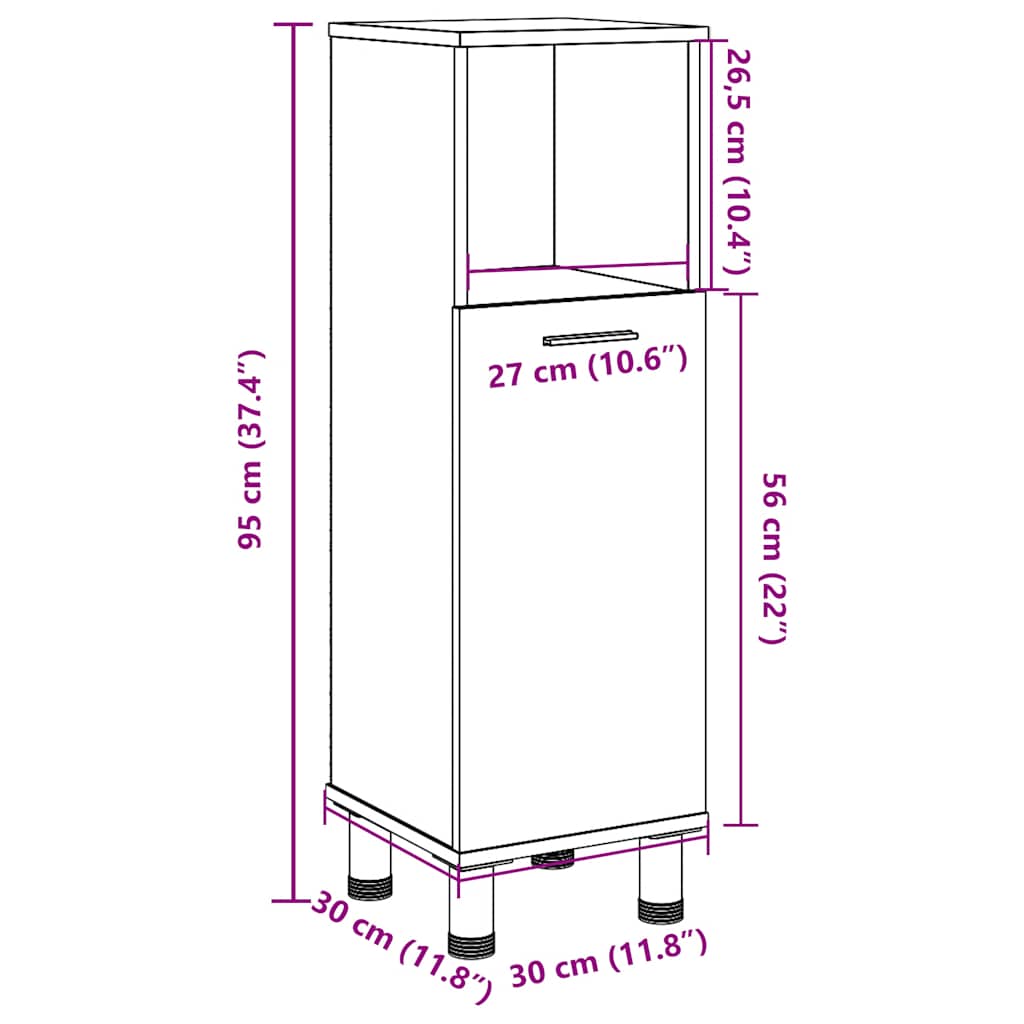 Mobile da Bagno Legno Antico 30x30x95 cm in Legno Multistrato | homemem39