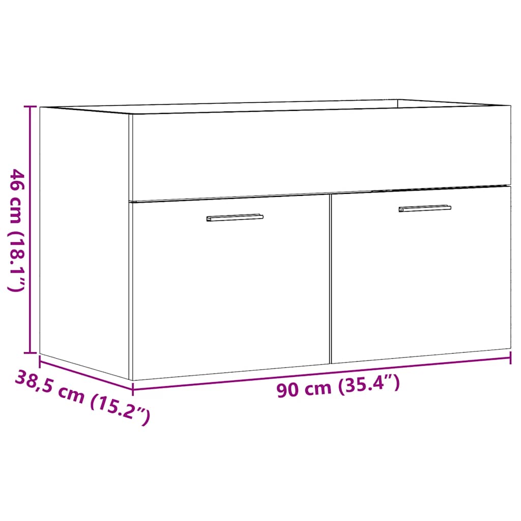 Mobile Lavabo Bagno Rovere Artigianale 90x38,5x46cm Multistrato - homemem39