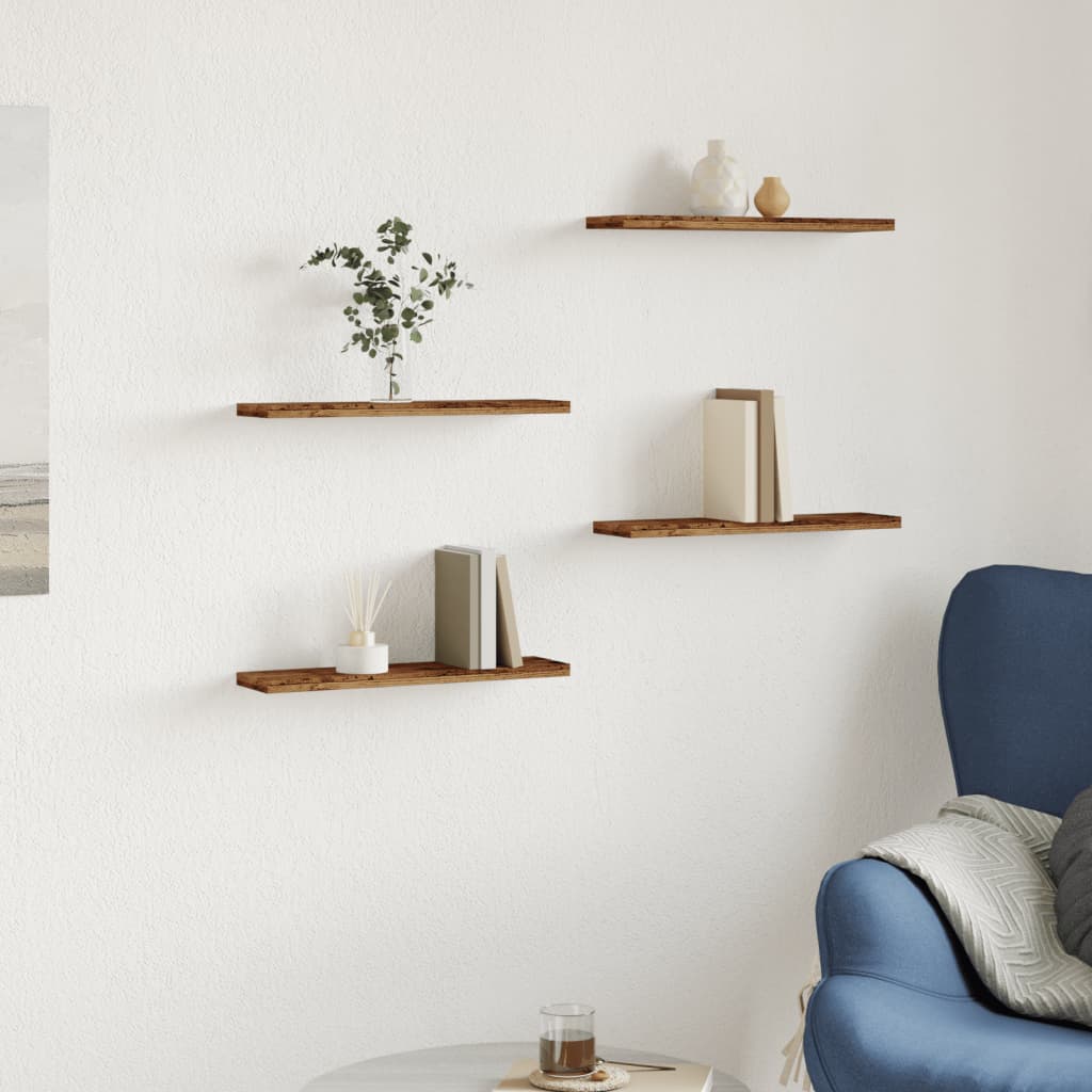 Mensole a Parete 4 pz Legno Antico 40x10x1,5 cm in Truciolato - homemem39