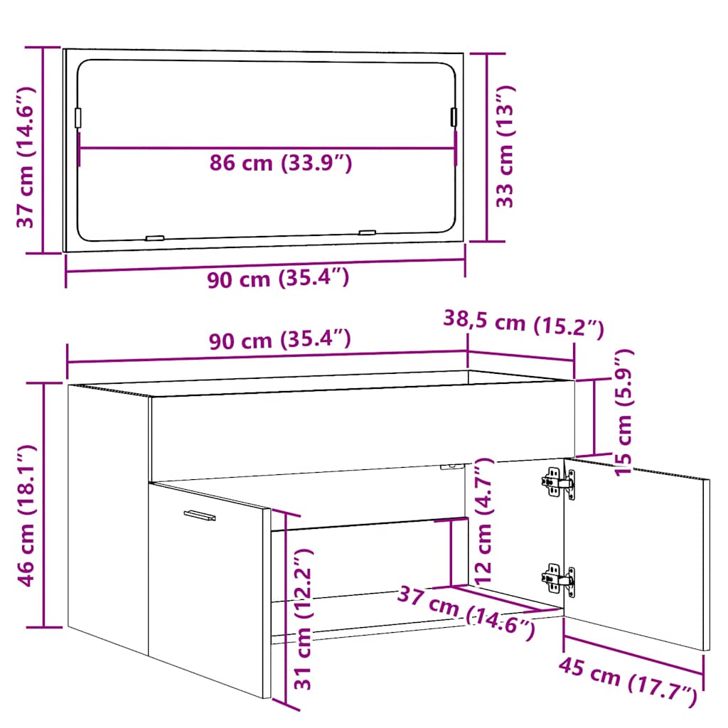 Mobile da Bagno con Specchio in Legno Antico Legno Multistrato | homemem39