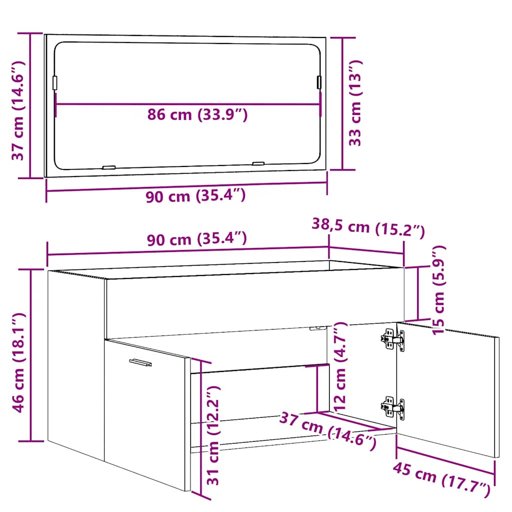 Mobile da Bagno con Specchio Rovere Artigianale Truciolato | homemem39