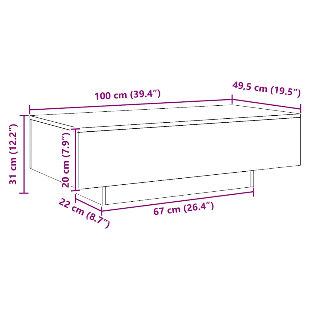 Tavolino Salotto Rovere Artigianale 100x49,5x31cm Multistrato | homemem39