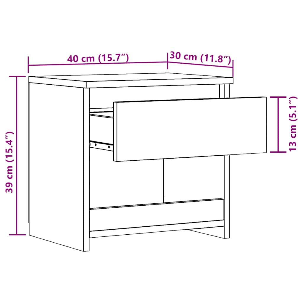 Comodini 2pz Rovere Artigianale 40x30x39cm in Legno Multistrato