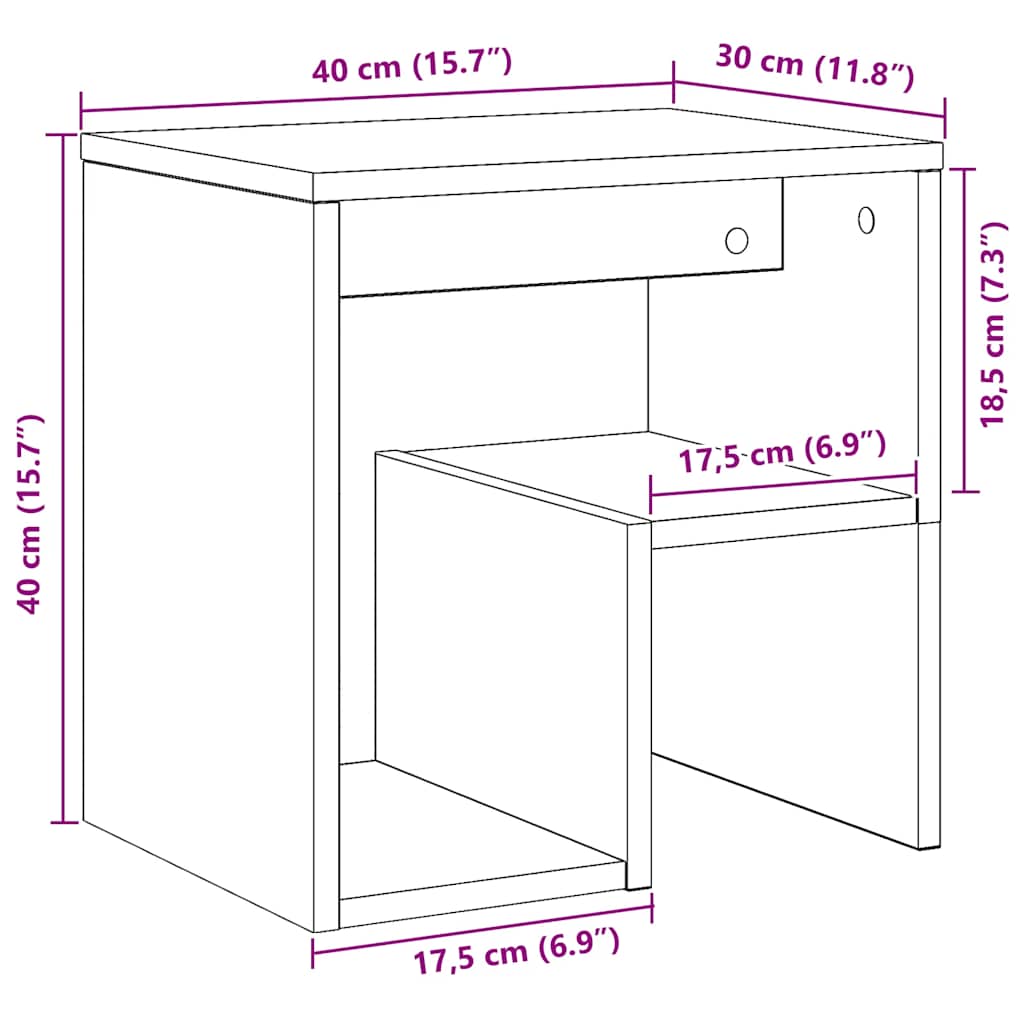 Comodini 2pz Rovere Artigianale 40x30x40 cm in Truciolato