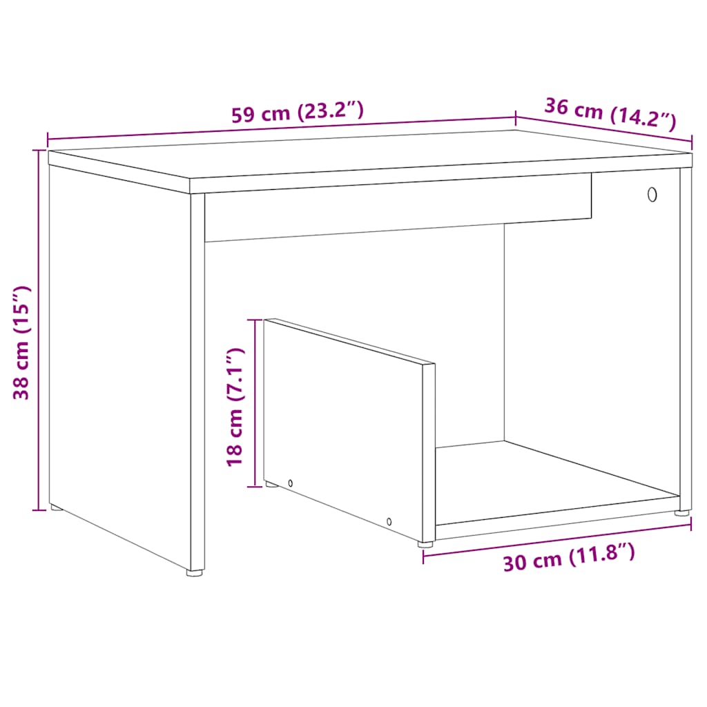 Tavolino Rovere Artigianale 59x36x38 cm in Legno Multistrato