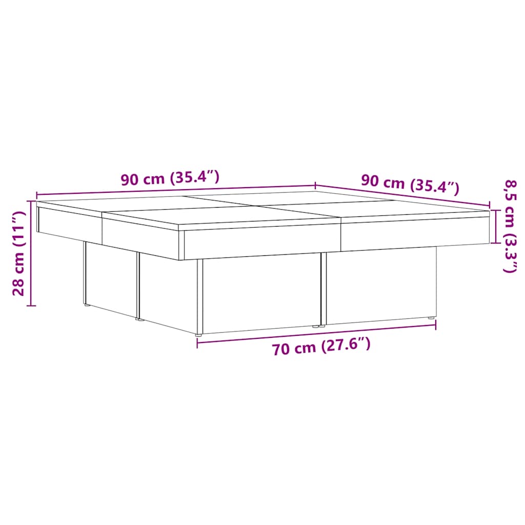 Tavolino da Salotto Rovere Artigianale 90x90x28 cm Truciolato