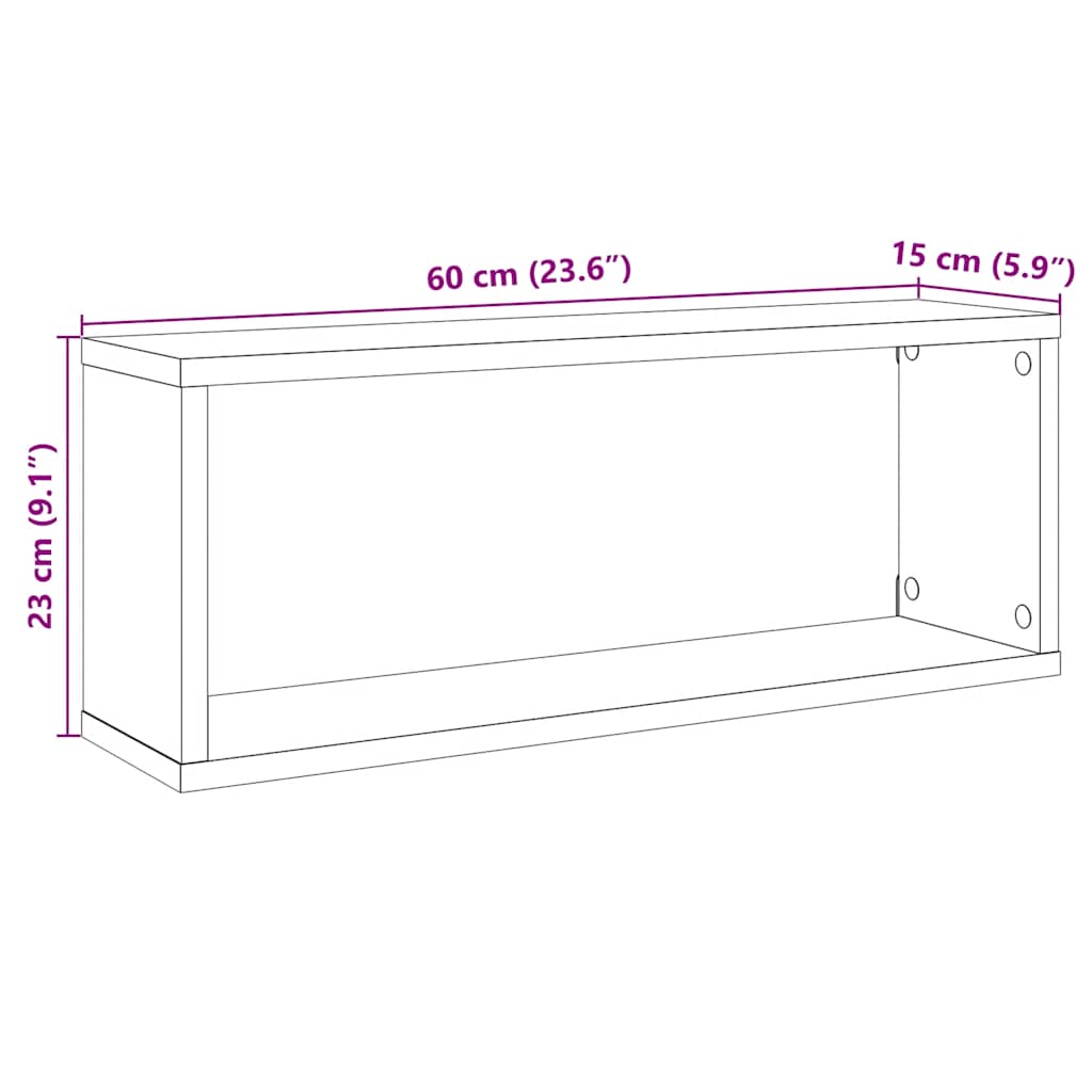 Mensole a Cubo Muro 2 pz Legno Antico 60x15x23 cm in Truciolato | homemem39