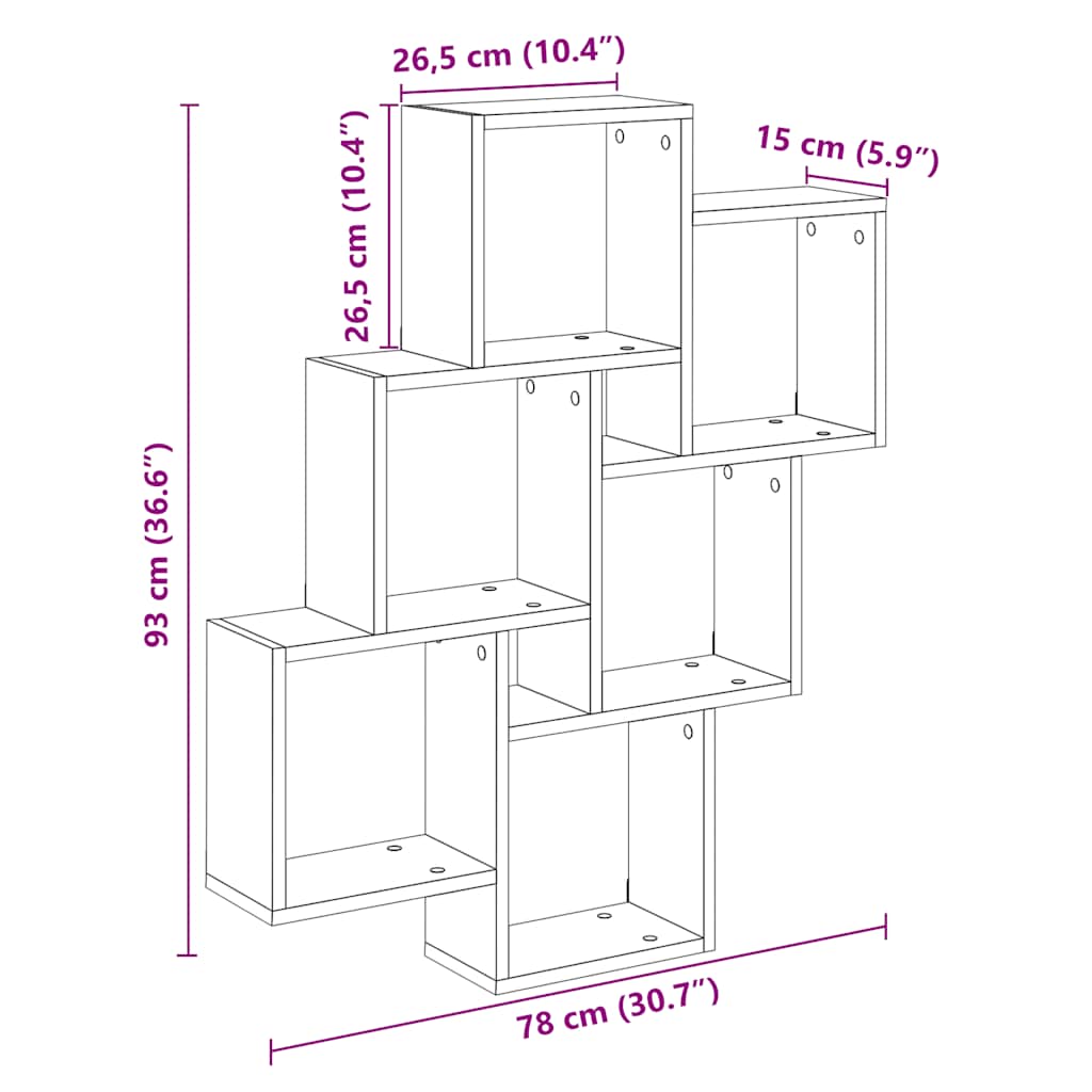 Mensola a Muro a Cubo Artigianale 78x15x93 cm Legno Multistrato