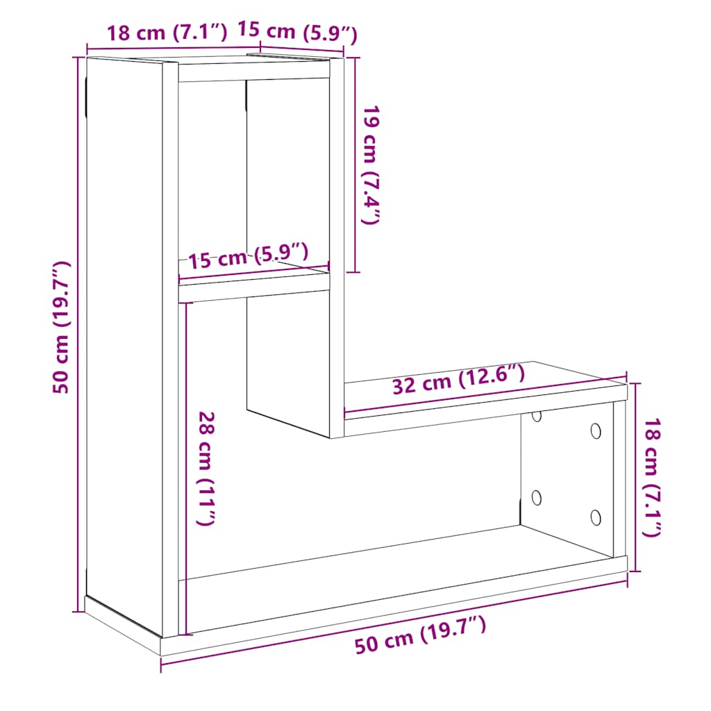 Mensole a Cubo Muro 2 pz Legno Antico 50x15x50 cm in Truciolato | homemem39