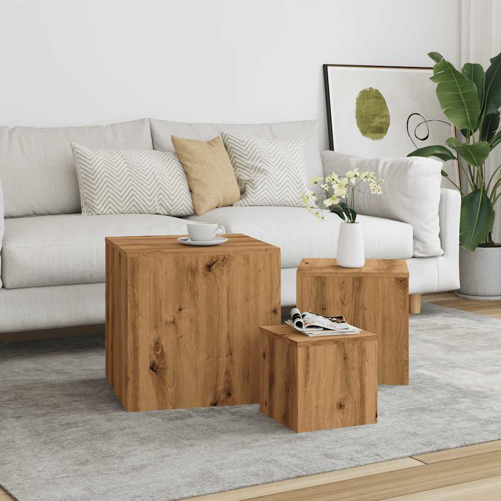 Tavolini 3 pz Rovere Artigianale in Legno Multistrato - homemem39