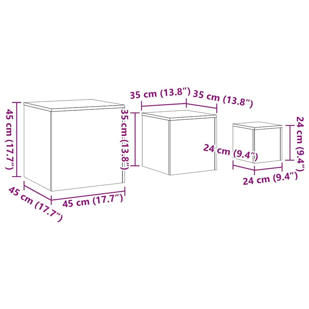 Tavolini 3 pz Rovere Artigianale in Legno Multistrato - homemem39