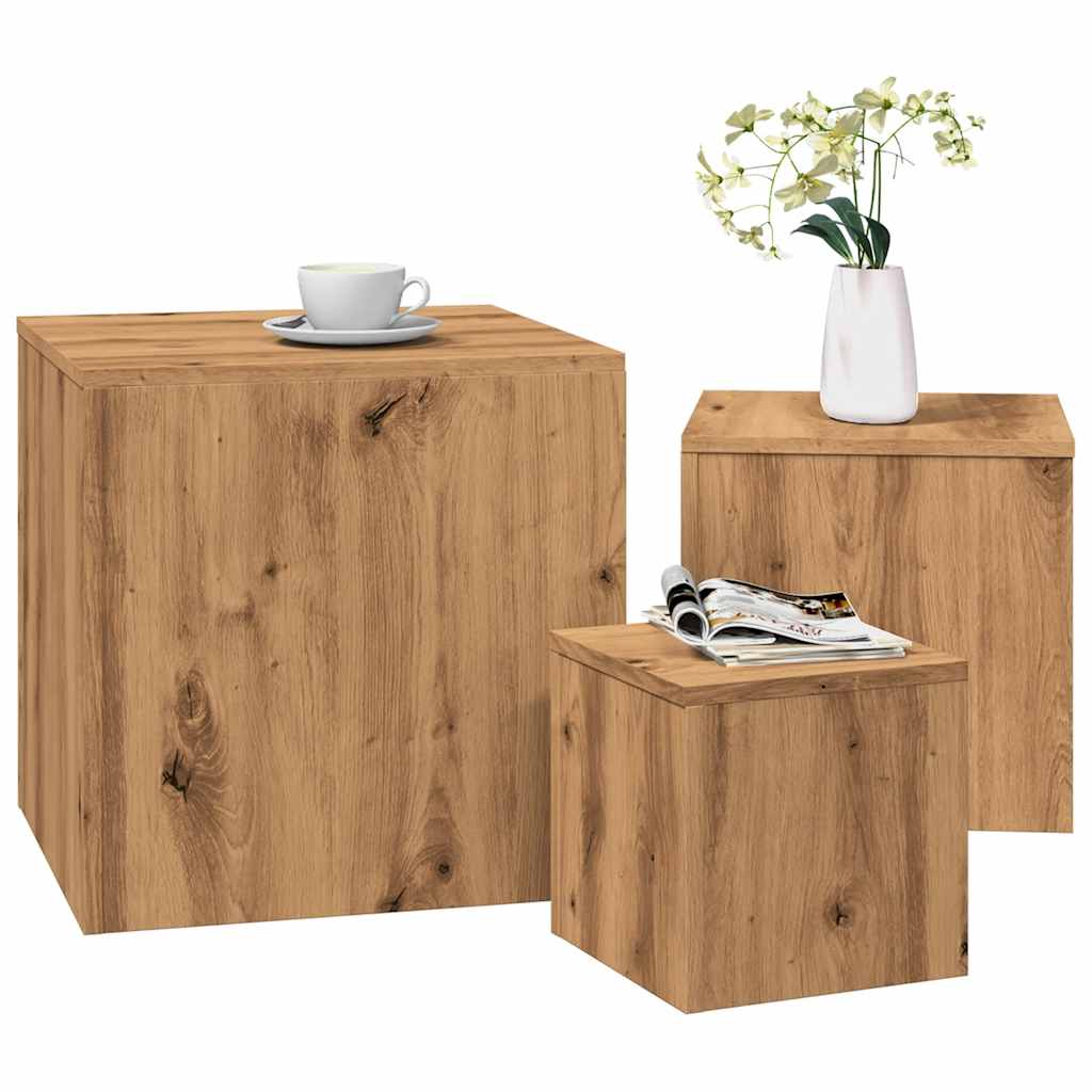 Tavolini 3 pz Rovere Artigianale in Legno Multistrato - homemem39