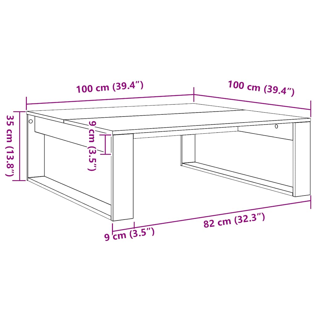 Tavolino Salotto Rovere Artigianale 100x100x35 cm in Truciolato | homemem39