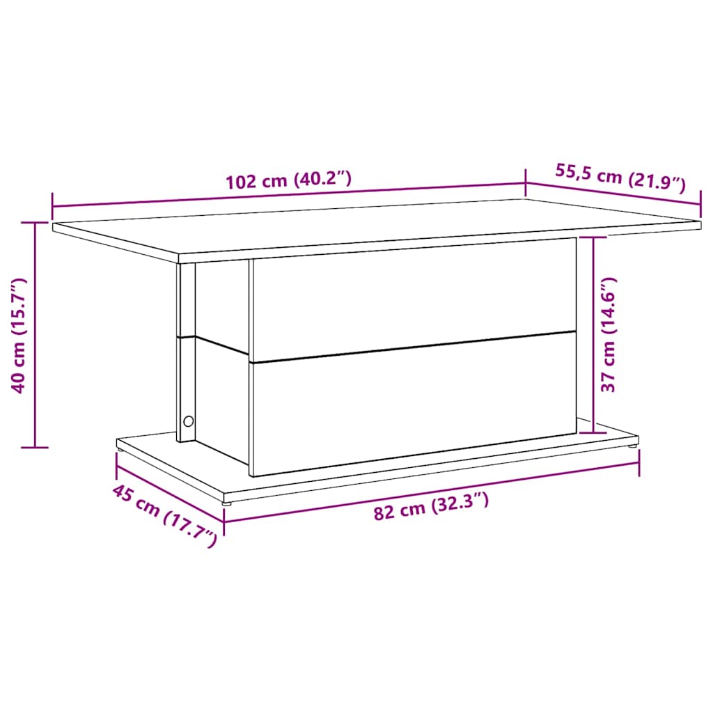 Tavolino Salotto Rovere Artigianale 102x55,5x40cm in Truciolato | homemem39