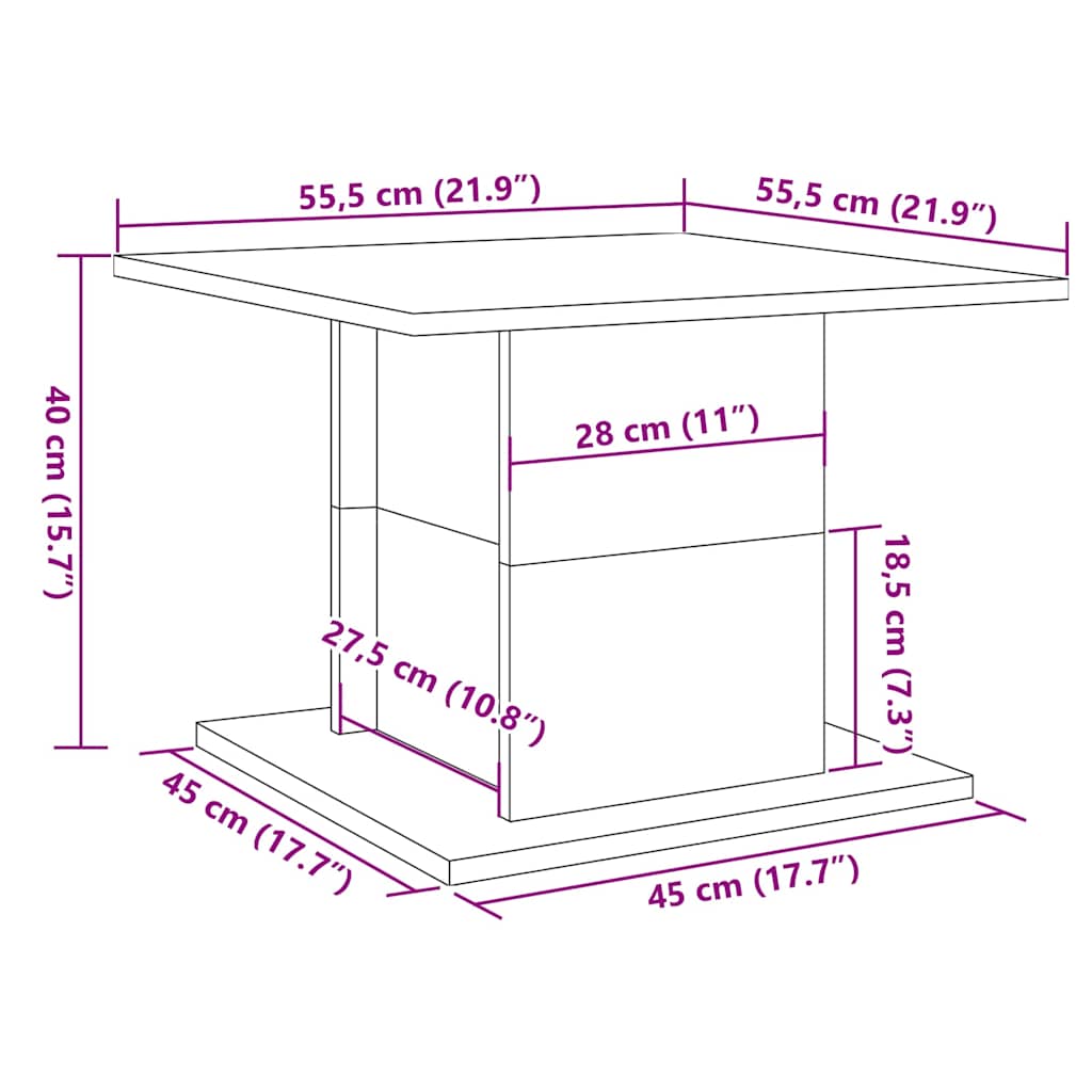 Tavolino Salotto Rovere Artigianale 55,5x55,5x40 cm Truciolato