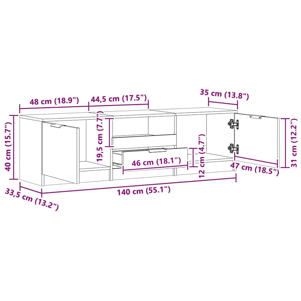 Mobile TV Artisan Rovere 140x35x40 cm Legno ingegnerizzato | homemem39