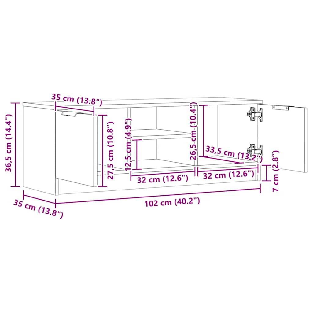 Mobile TV Marrone Artigianale 102x35x36,5 cm Legno Multistrato | homemem39