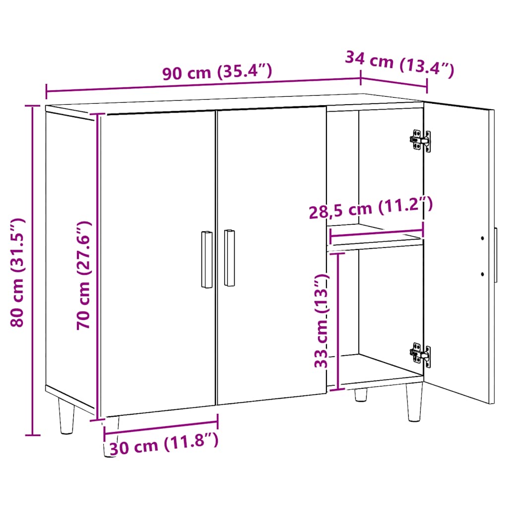 Credenza Rovere Artigianale 90x34x80 cm in Legno Multistrato - homemem39