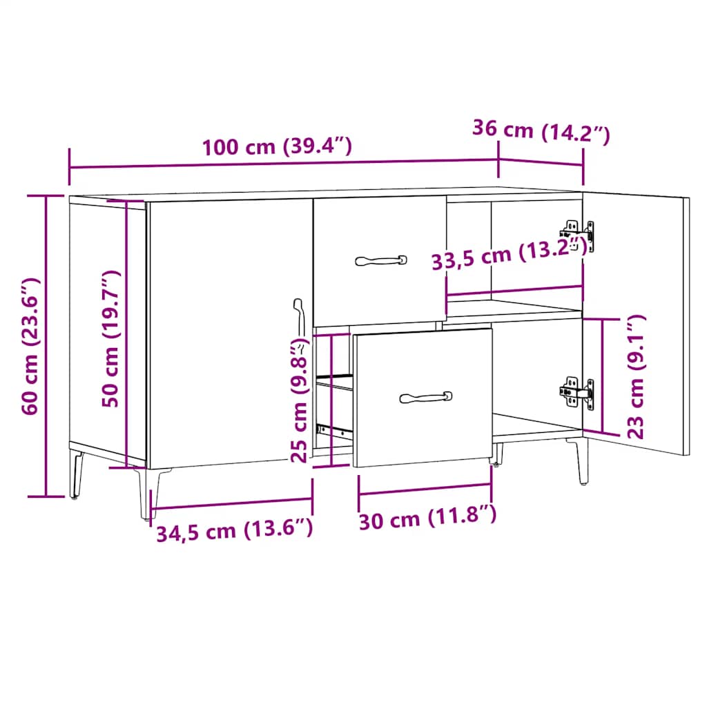 Credenza Rovere Artigianale 100x36x60 cm in Legno Multistrato