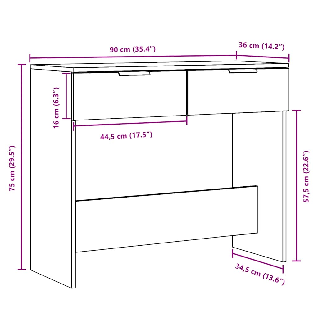 Tavolo Consolle Rovere Artigianale 90x36x75 cm in Truciolato - homemem39