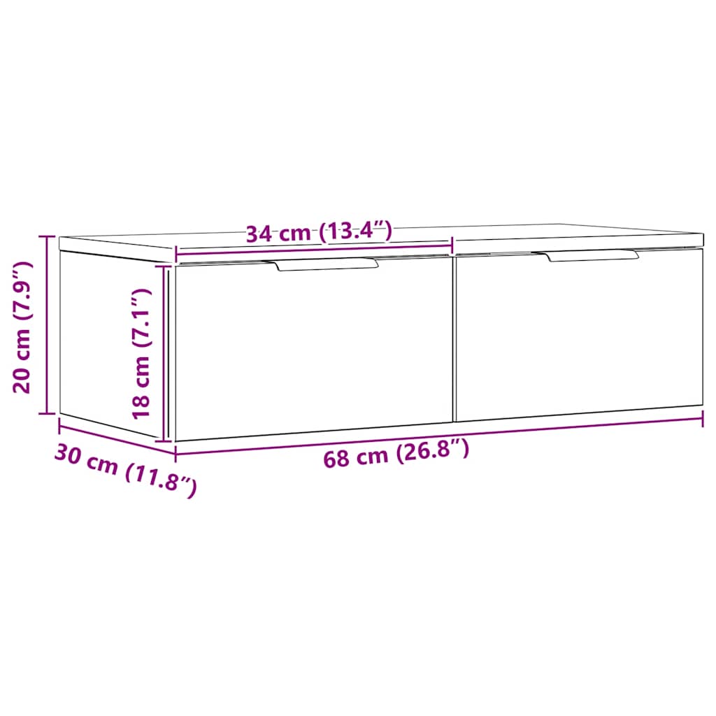 Armadietto a Muro Rovere Artigianale 68x30x20 cm in Truciolato