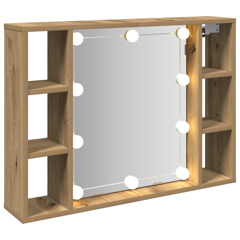 Mobile a Specchio LED Rovere Artigianale 76x15x55cm Multistrato - homemem39