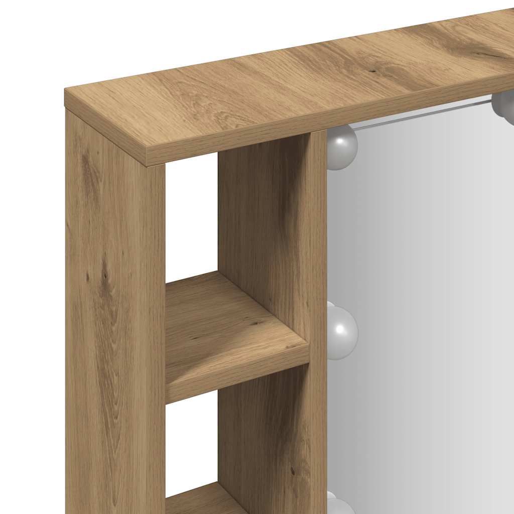 Mobile a Specchio LED Rovere Artigianale 76x15x55cm Multistrato - homemem39