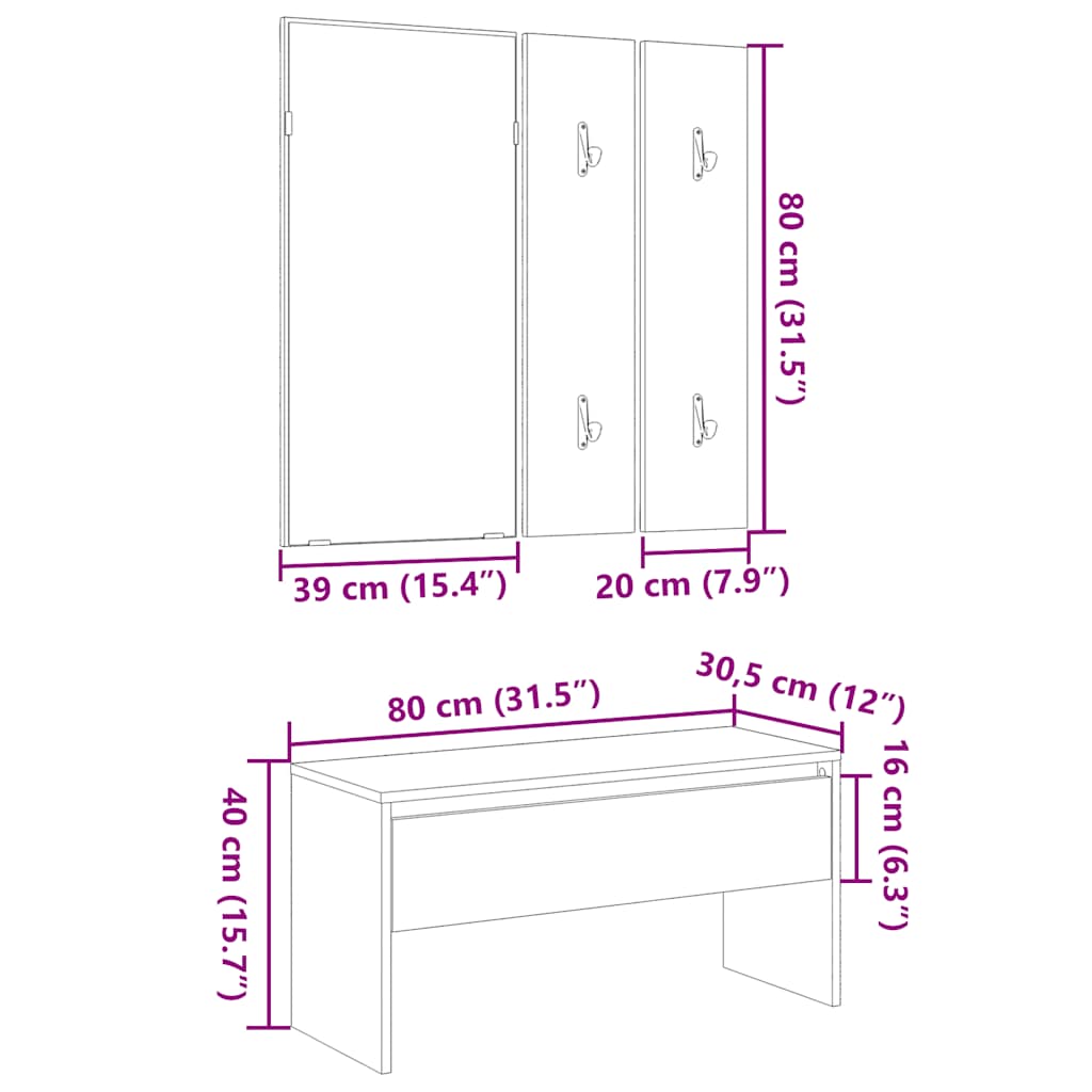 Set di Mobili da Corridoio Legno Antico in Legno Multistrato