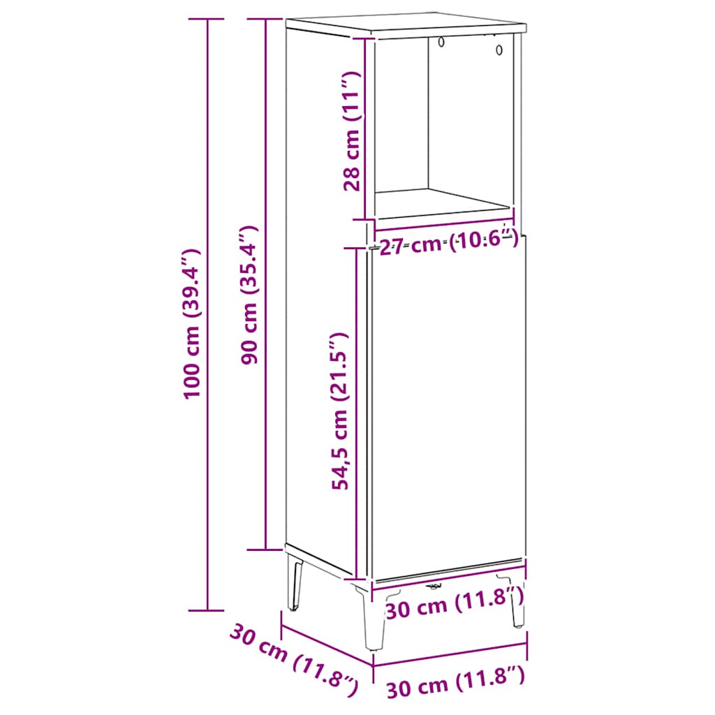 Armadietto da Bagno Rovere Artigianale 30x30x100 cm Truciolato | homemem39