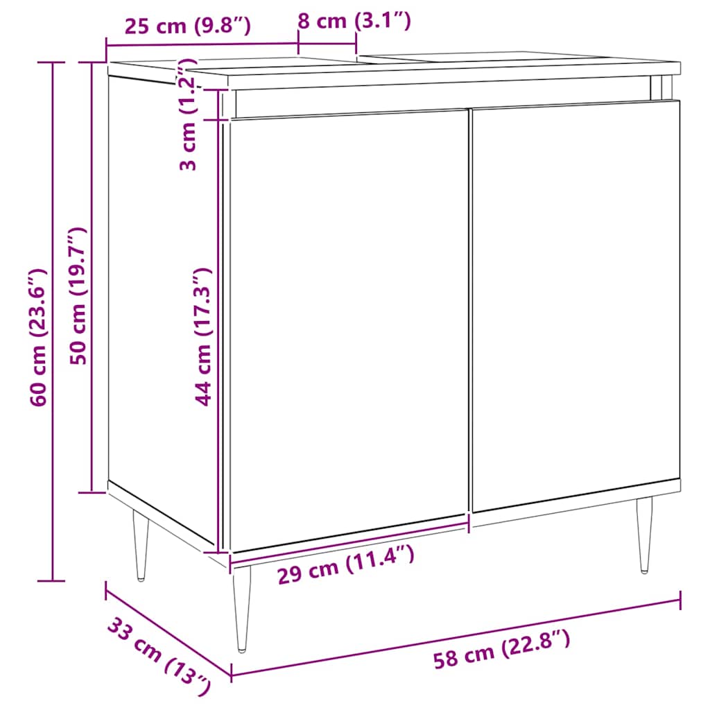 Mobile da Bagno Rovere Artigianale 58x33x60 cm in Truciolato